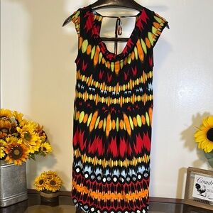 Midnight Velvet Multicolor Abstract Print Cap Sleeve Dress Women’s Small